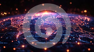 A global network of consumer data. world map with interconnected nodes representing different regions