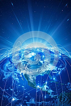 Global network coverage earth encircled by advanced perceptron lines for enhanced connectivity photo