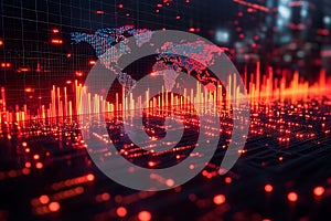 Global Network Data Visualization Abstract Red World Map with Dynamic Bar Charts