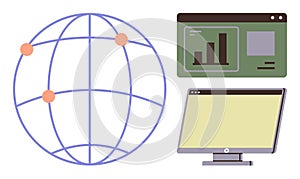 Global Network with Data Visualization and Computer Screen Concept for Connectivity and Analytics