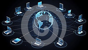 Global Network: Devices Connected Around Illuminated Earth