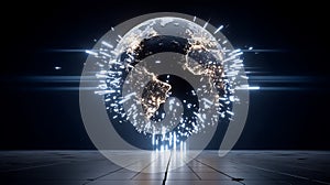 Global Network Digital Data Sphere Glowing Lines Dark