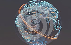Global Network Digital Earth Globe with Glowing Data Streams and Binary Code