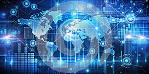 Global Network A Digital World Map with Interconnected Nodes and Data Visualizations