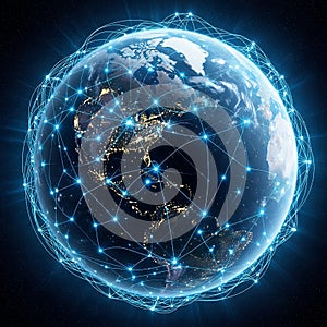 Global network earth map isolated on white background