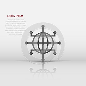 Global network icon in flat style. Cyber world vector illustration on white isolated background. Earth business concept