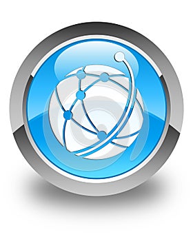 Global network icon glossy cyan blue round button