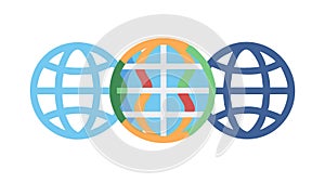 Global network icon: three interconnected spheres for worldwide data, vector design Generative AI
