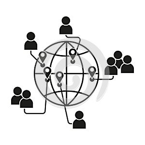 Global network icon. Worldwide connection vector. People location system. Digital map symbol.