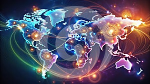 Global network illumination a futuristic visualization of interconnectedness and data flow across the continents. Generative AI