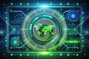 Global network interface futuristic technological display of interconnected systems and data streams. Generative AI