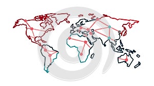 Global Network Map with Connected World Regions, vector design Generative AI