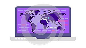 Global Network Map Data Visualization Laptop Vector, vector design Generative AI