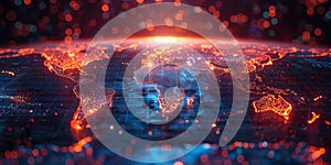 Global Network Map with Glowing Lights. created by generative artificial intelligence