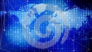 Global network map lines, dots, and binary code exploring cyber security of digital world and combating cyber crime through