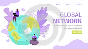 Global network for people connection in internet concept vector illustration. Digital communication technology, connect