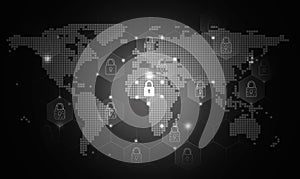 Global network security Background. Encryption and secure networking are everywhere to protect important data from cybercrime or