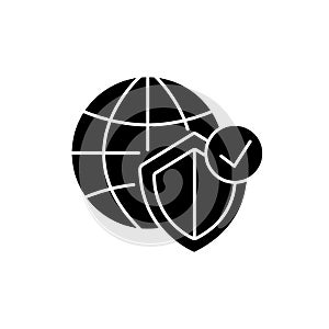 Global network security black glyph icon