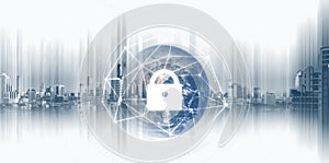 Global network security system technology. Globe and network connection and lock icon. Element of this image are published by NASA