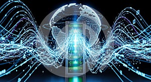 Global Network Server Rack Data Transfer Digital Information Flow