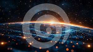 Global network sunrise space digital connection