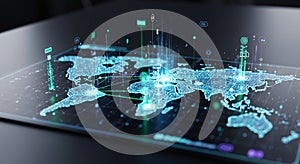 Global network technology map data visualization digital connection generated by ai