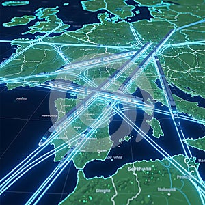 Global network visualization of europe s interconnected transportation and communication routes