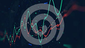 Global network of world big data, financial profit and loss curve, background for business, monitor screen in perspective photo