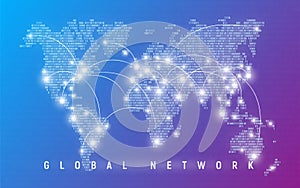 Global network, worldwide communication and connections, international business, digital technologies. Binary code styled vector