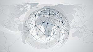 Global Networking and Cloud Computing Design Concept with Globe and World Map - Digital Network Connections, Technology Background