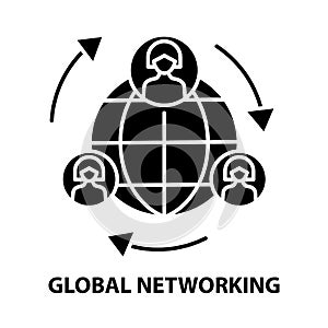 global networking icon, black vector sign with editable strokes, concept illustration