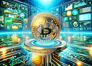 Global Online Cryptocurrency Mining Crypto Coins Digital Currency Internal Computer Internet Bitcoin AI Generated