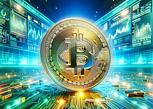 Global Online Cryptocurrency Mining Crypto Coins Digital Currency Internal Computer Internet Bitcoin AI Generated