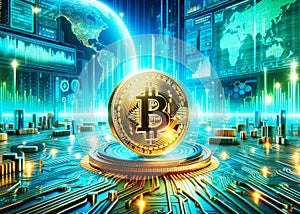 Global Online Cryptocurrency Mining Crypto Coins Digital Currency Internal Computer Internet Bitcoin AI Generated