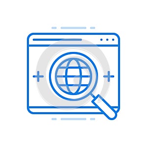 Global online search line vector icon. Digital modern technologies world scanning.
