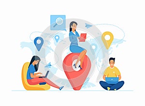 Global outsourcing concept flat vector illustration. Remote working