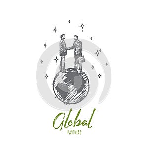 Global partners concept. Hand drawn isolated vector.