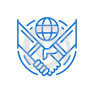 Global partnership agreement vector line icon. Concept international business cooperation and achievement.