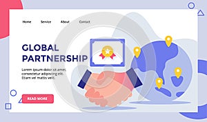 Global partnership handshake background of certificate campaign for web website home homepage landing page template