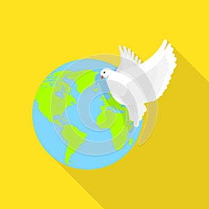 Global peace pigeon icon, flat style
