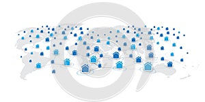 Global Peer to Peer Network, Connected Smart Homes Design, Digital Connection, Data Exchange, Cooperation, Home Office