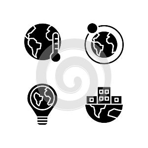 Global problems black glyph icons set on white space