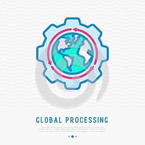 Global processing thin line icon