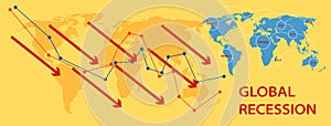 Global recession 2023 graph and stock market slump
