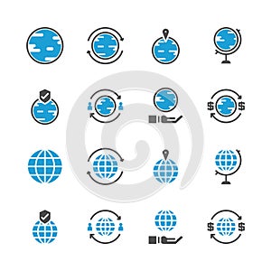 Global related in glyph icon set.Vector illustration
