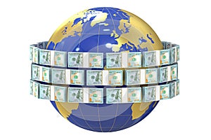 Global remittance concept, dollars around the world photo