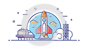 Global Rocket Launch. Space Exploration Earth's Future, vector design Generative AI