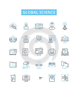 Global science vector line icons set. Global, Science, World, Geoscience, Physics, Chemistry, Biology illustration photo