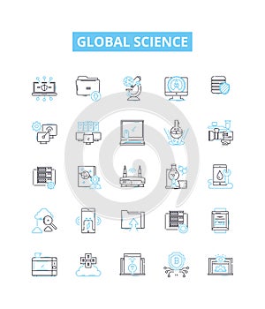 Global science vector line icons set. Global, Science, World, Geoscience, Physics, Chemistry, Biology illustration photo