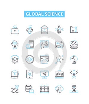 Global science vector line icons set. Global, Science, World, Geoscience, Physics, Chemistry, Biology illustration photo